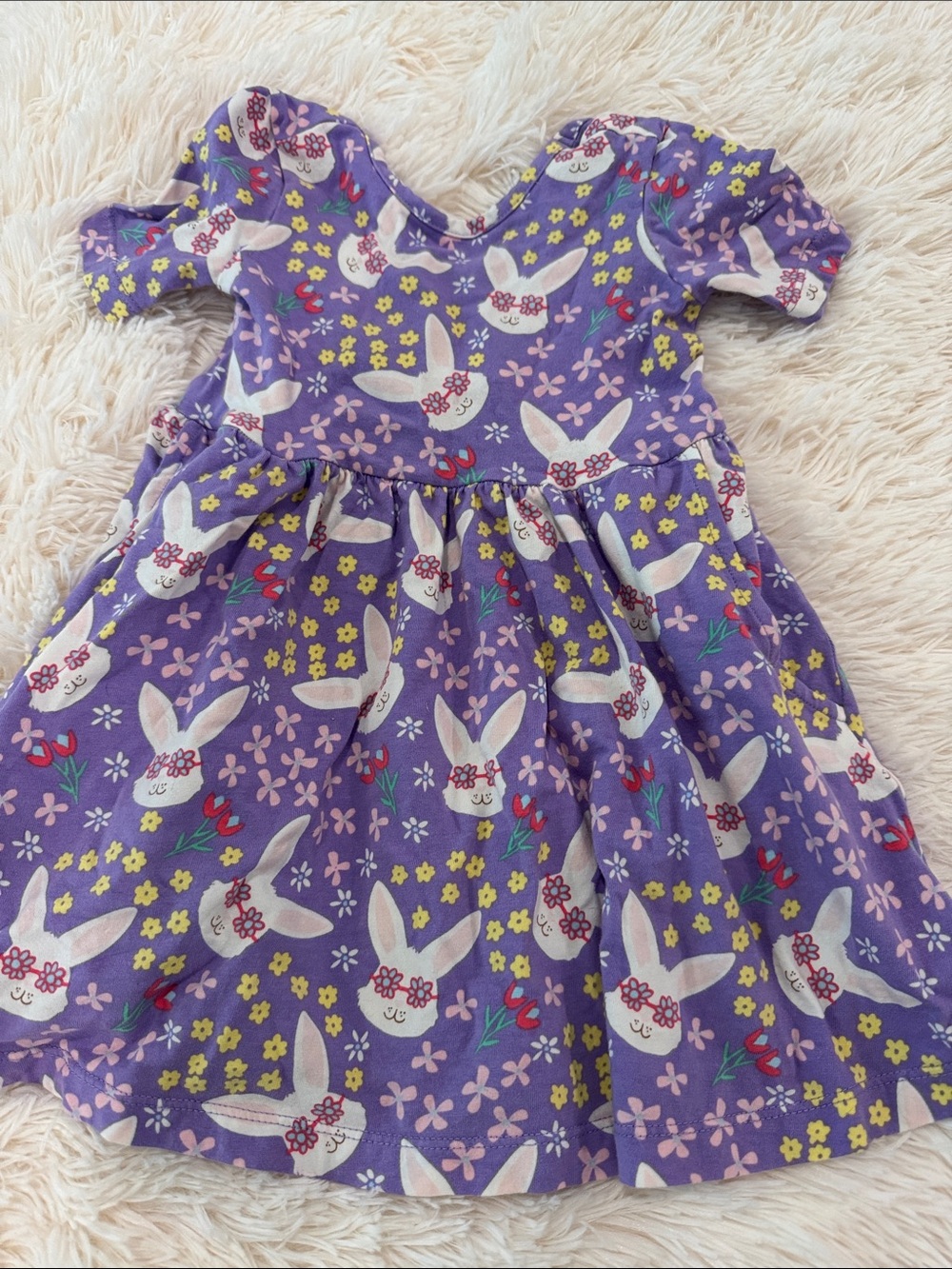 Rufflebutts Purple Bunny Print Girls' Dress
